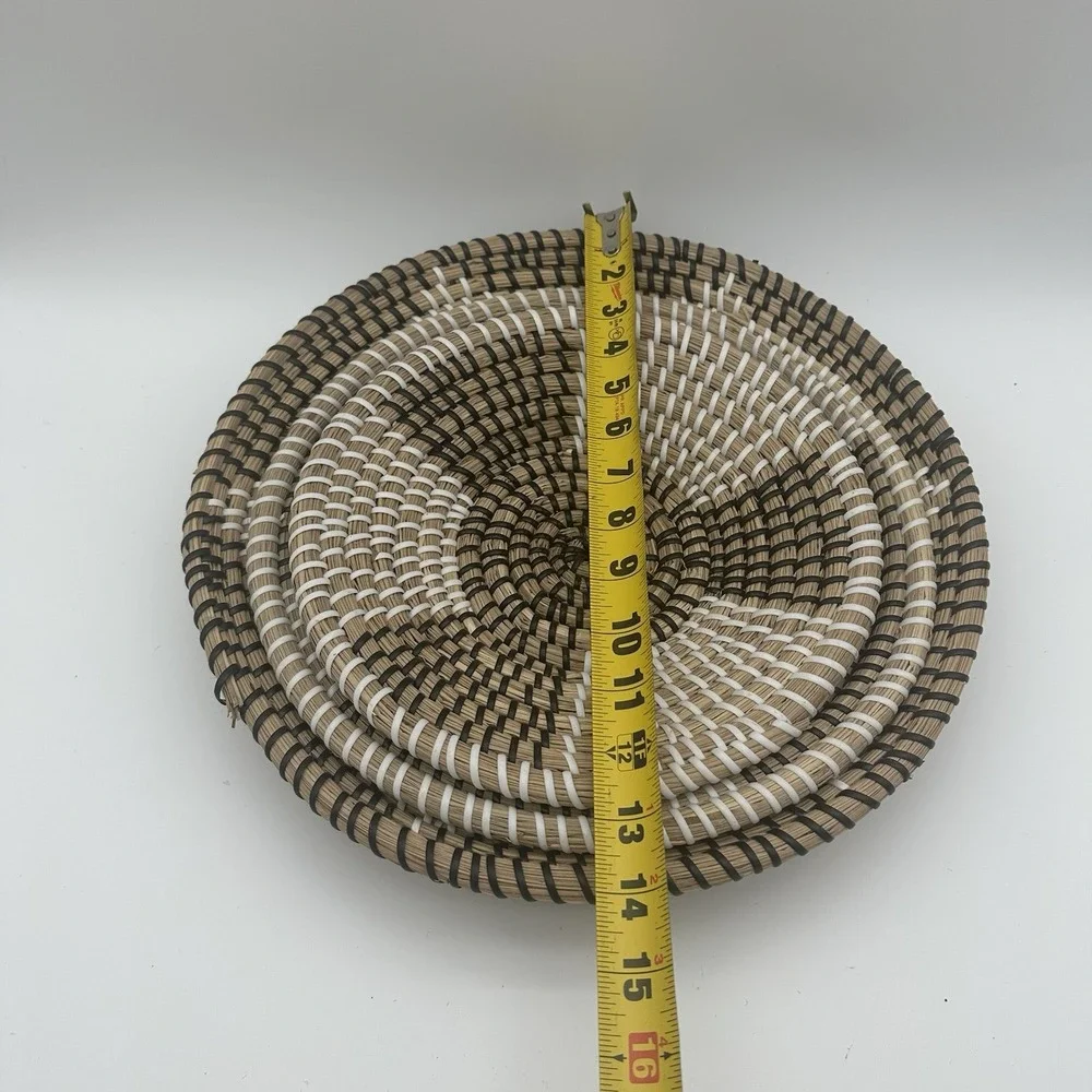 Boho Coiled Seagrass Baskets Decorative Set Of 3  14